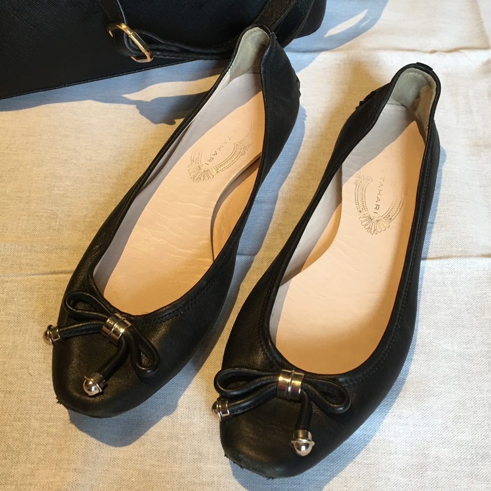 Black leather flats